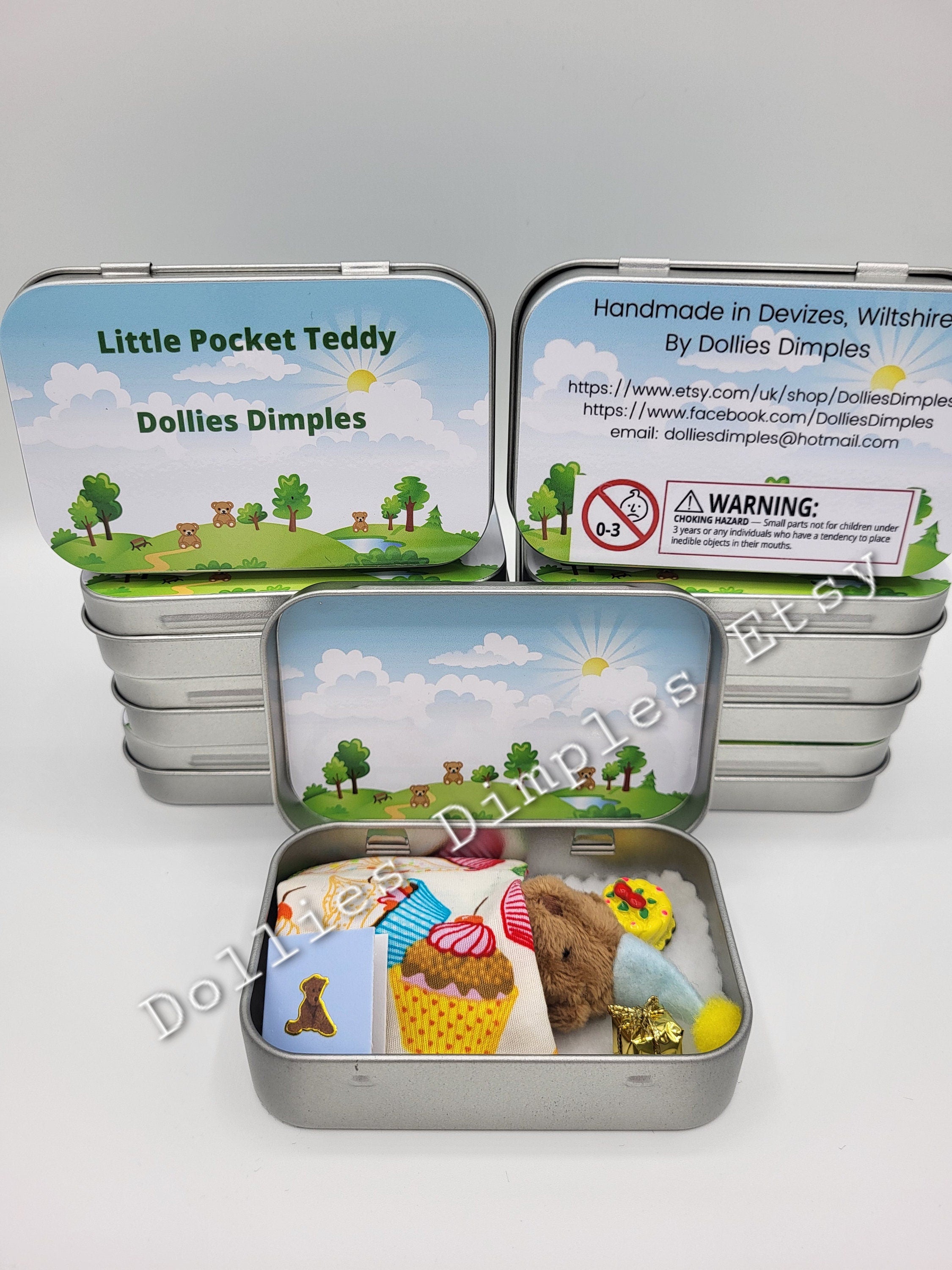 Teddy Bear mini Happy Birthday Pocket tin various colours