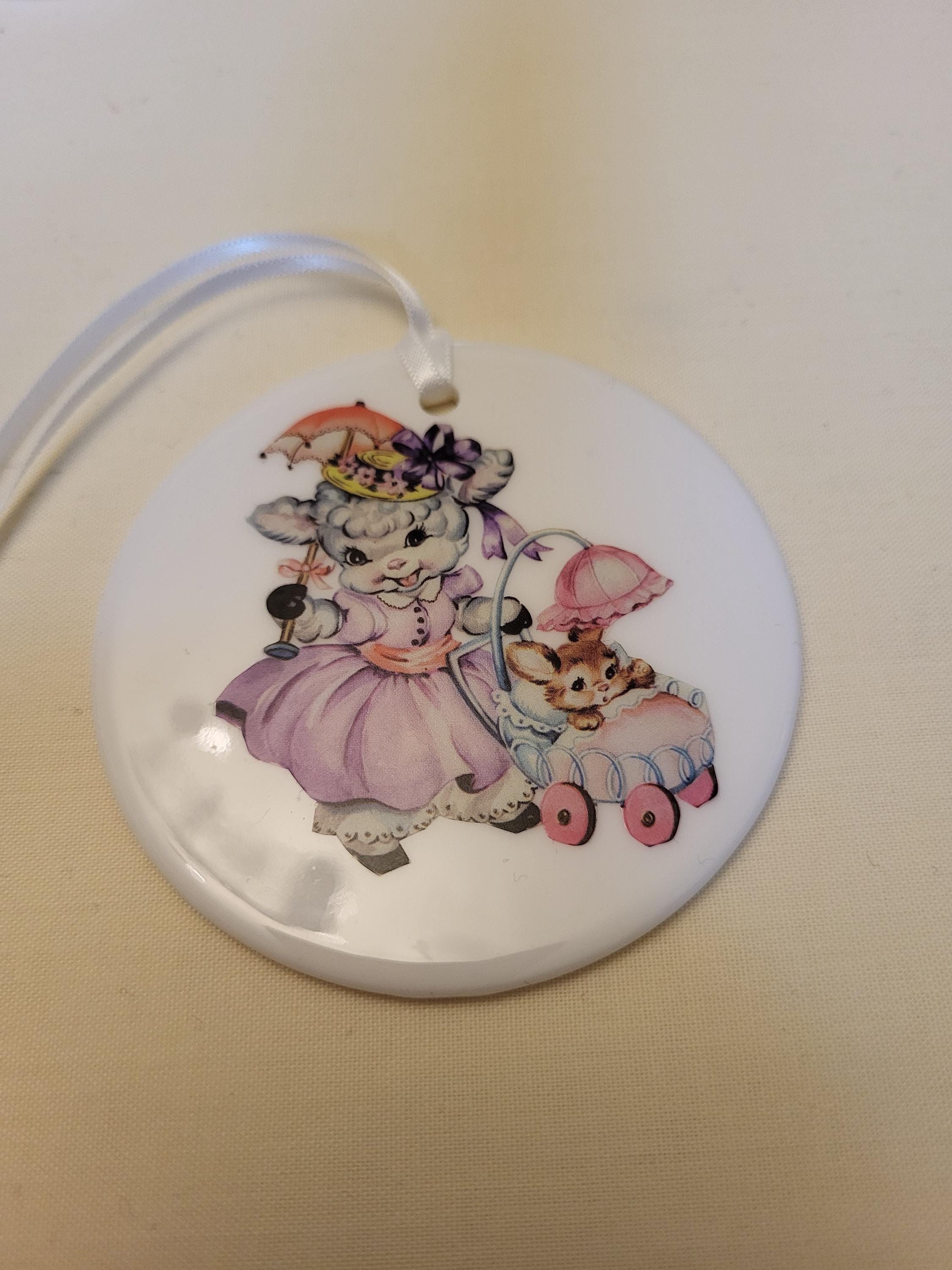 Personalized Ceramic Nursery Tag: Retro Kitsch Wall Hanging