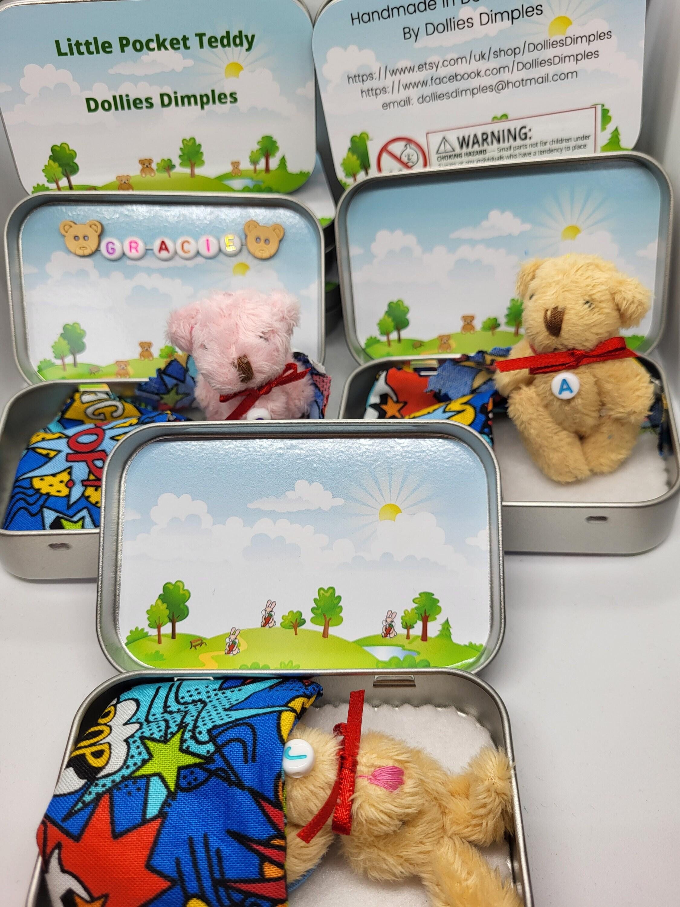Personalized Miniature Teddy & Bunny Tin Playset, Party Favors, Bulk 10