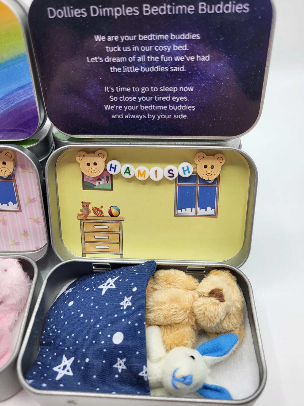 Bedtime Buddies: Tiny Teddy & Bunny in Tin with Poem