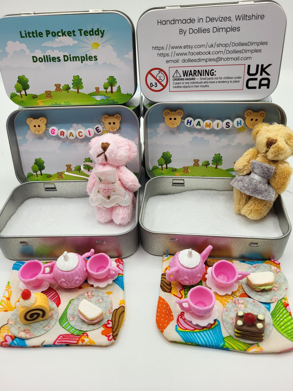 Mini Teddy Bear Tea Party Pocket Tin - Pretend Play Set