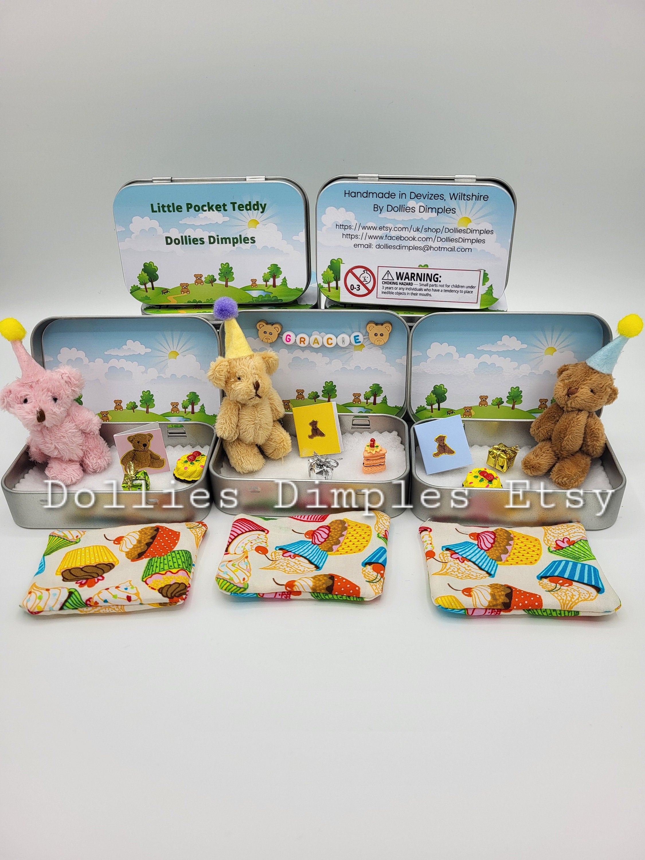 Teddy Bear mini Happy Birthday Pocket tin various colours