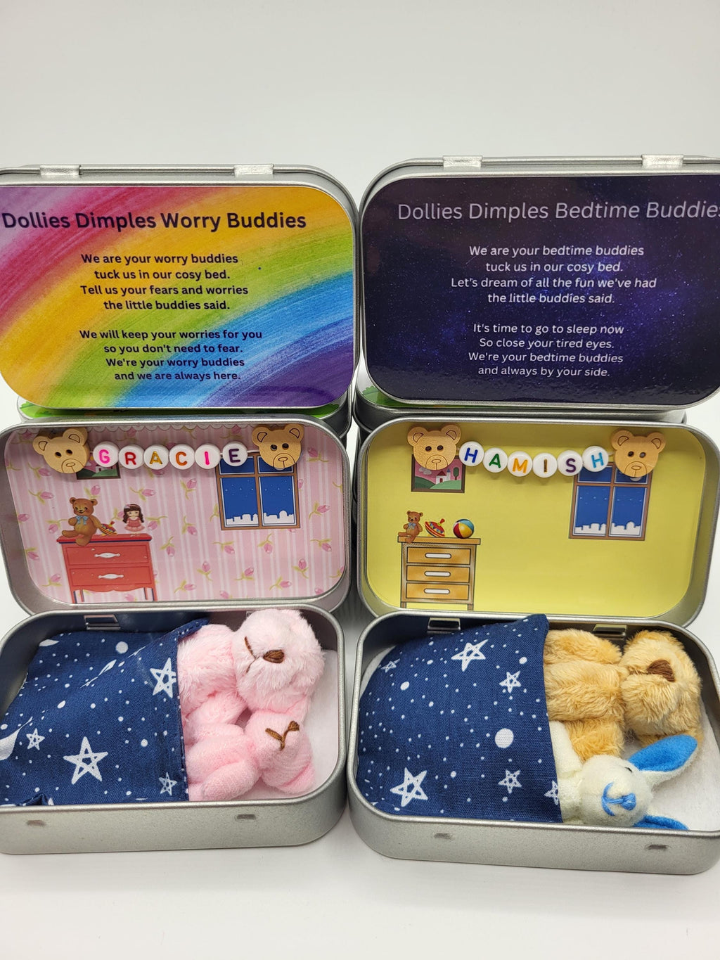 Bedtime Buddies: Tiny Teddy & Bunny in Tin with Poem