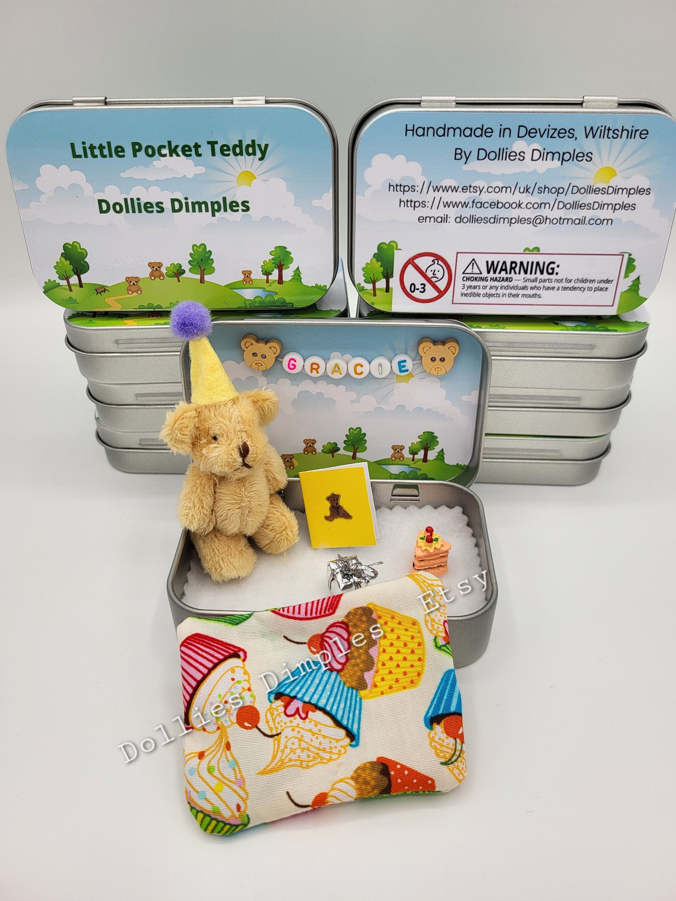 Teddy Bear mini Happy Birthday Pocket tin various colours