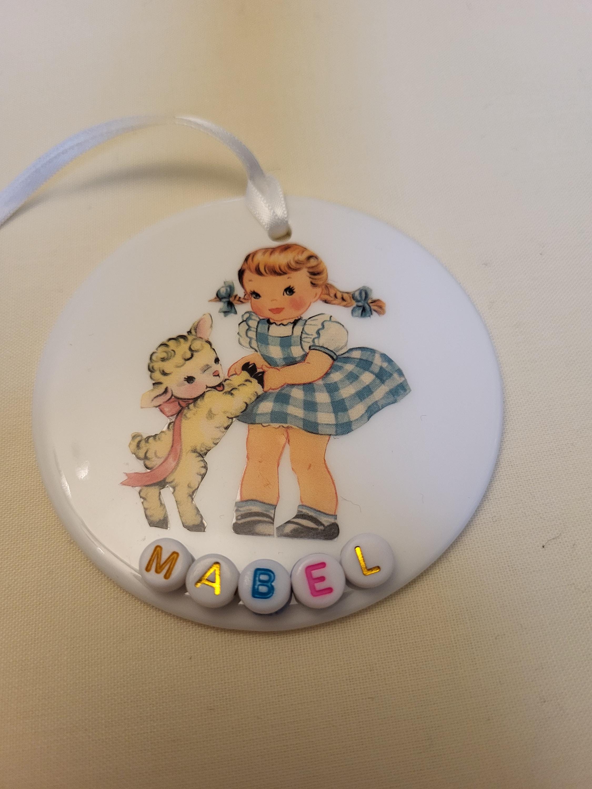 Personalized Ceramic Nursery Tag: Retro Kitsch Wall Hanging