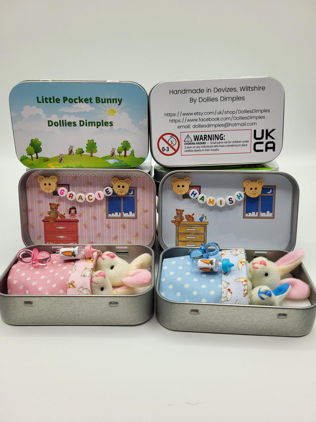 Easter Bunny Plush Mummy & Baby in Pocket Tin - Sibling Gift