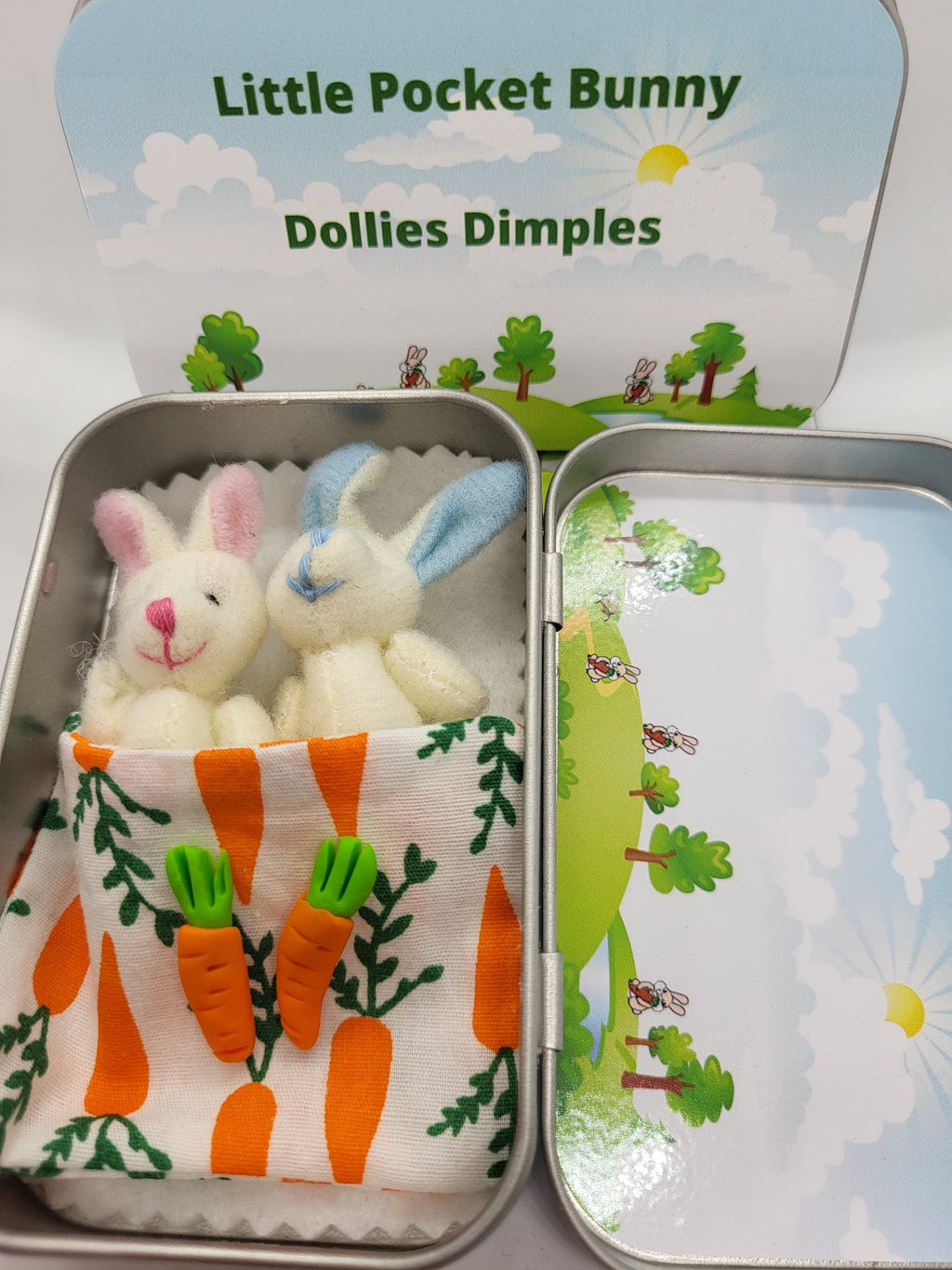 Easter Pocket Tin Bunnies: personalised Twin/Triplet Miniature Plush Toys