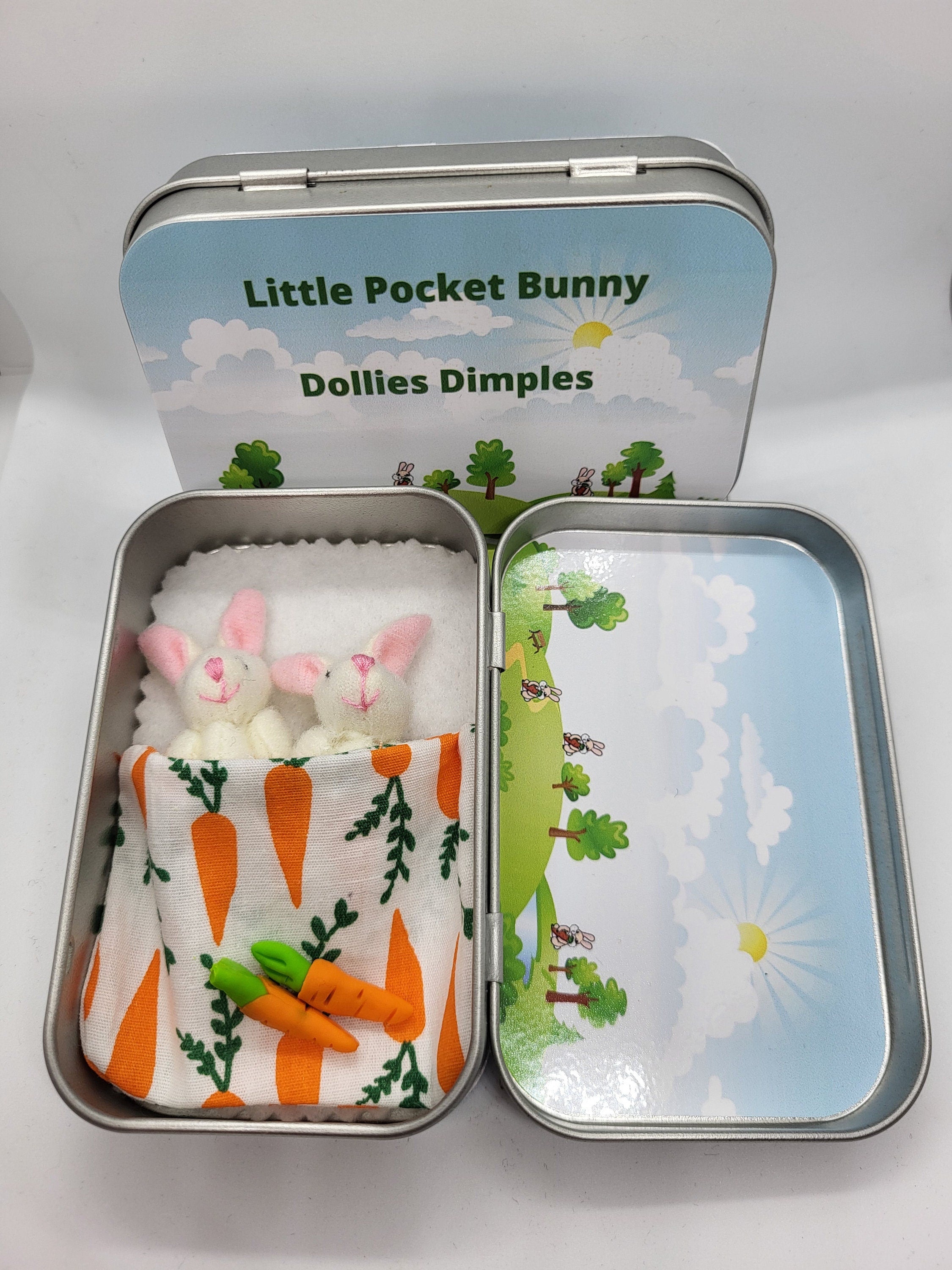 Easter Pocket Tin Bunnies: personalised Twin/Triplet Miniature Plush Toys
