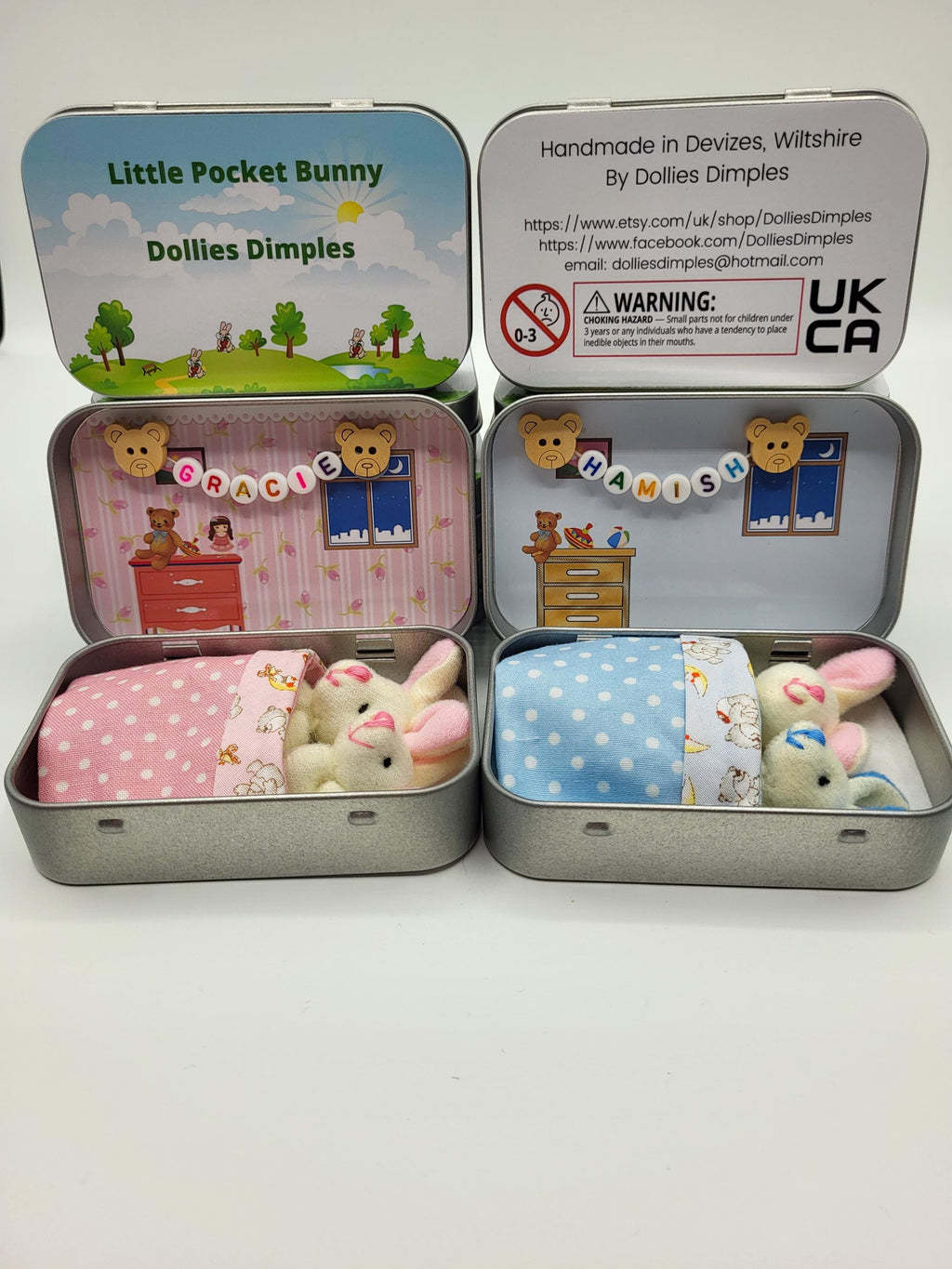 Bunny Plush Mummy & Baby in Pocket Tin - Easter Gift