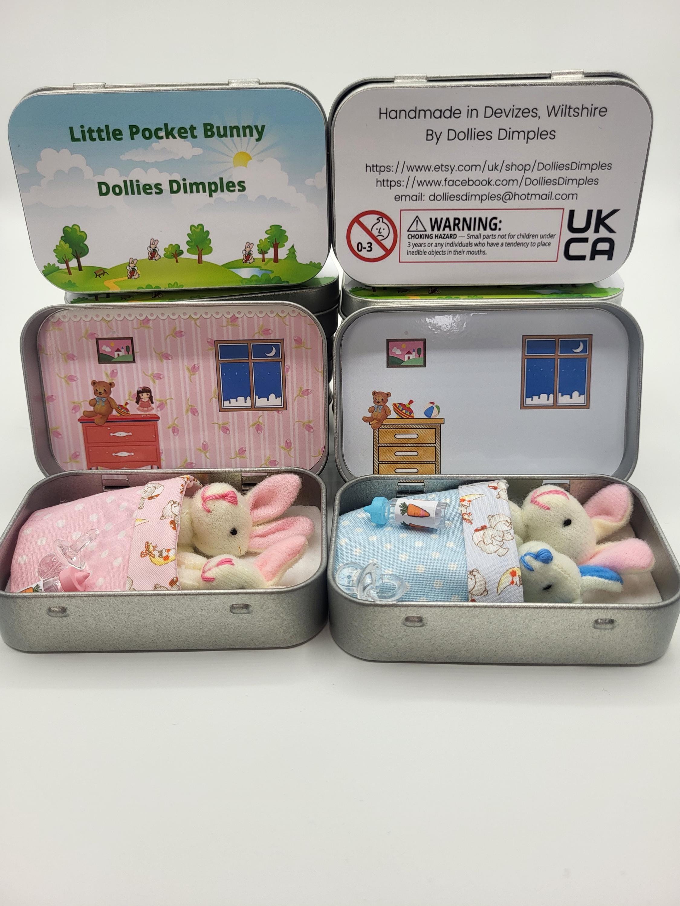 Personalized Miniature Teddy & Bunny Tin Playset, Party Favors, Bulk 10