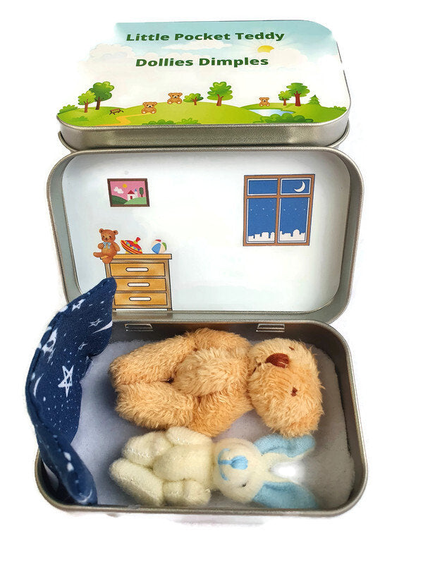 Bedtime Buddies: Tiny Teddy & Bunny in Tin with Poem