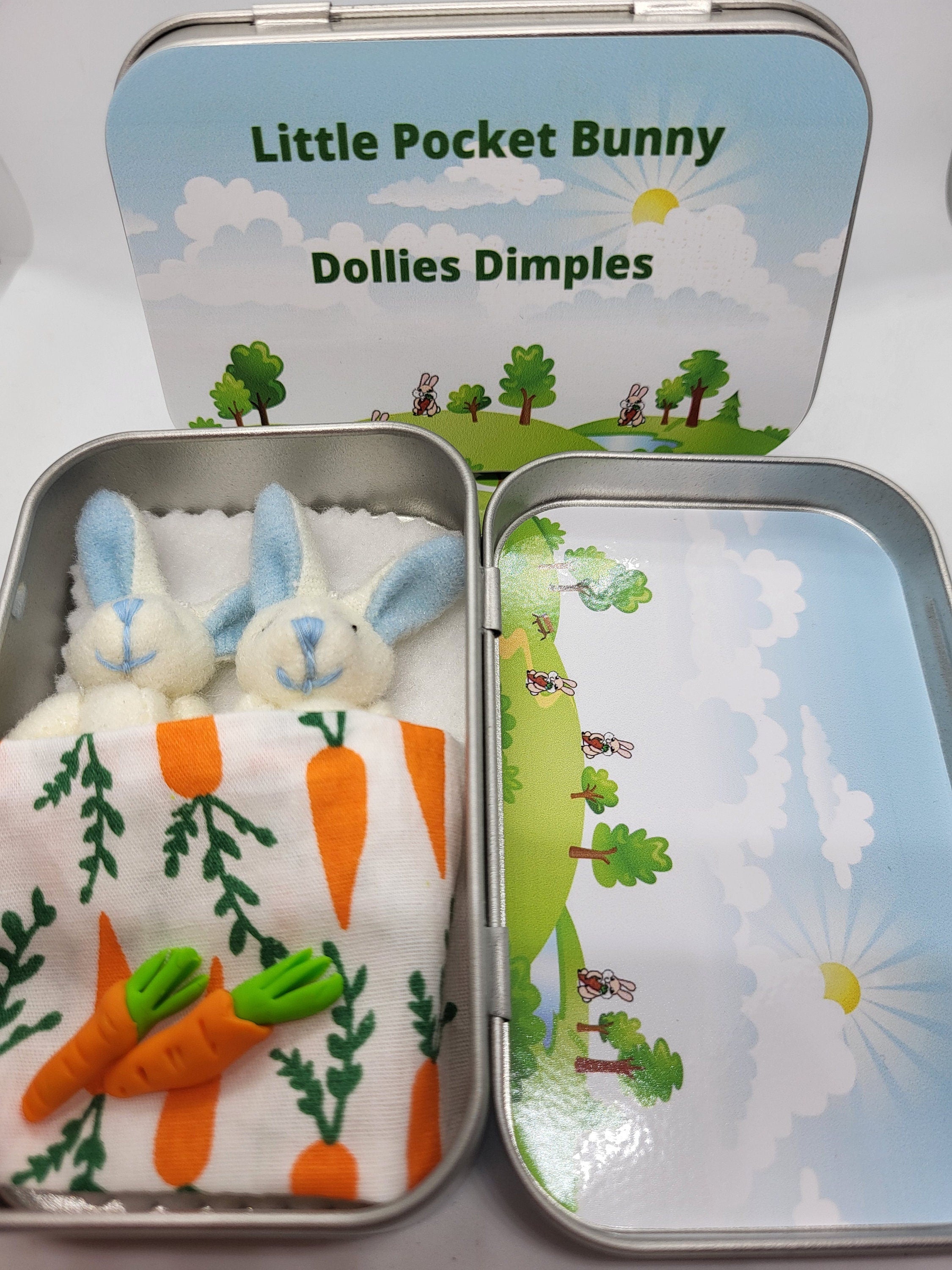 Easter Pocket Tin Bunnies: personalised Twin/Triplet Miniature Plush Toys