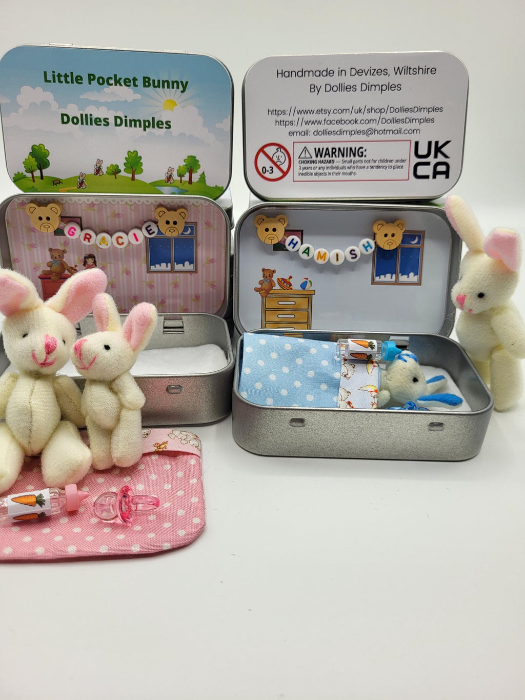 Easter Bunny Plush Mummy & Baby in Pocket Tin - Sibling Gift