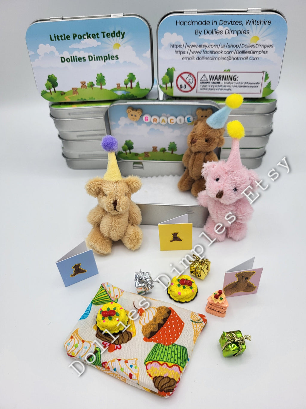 Teddy Bear mini Happy Birthday Pocket tin various colours