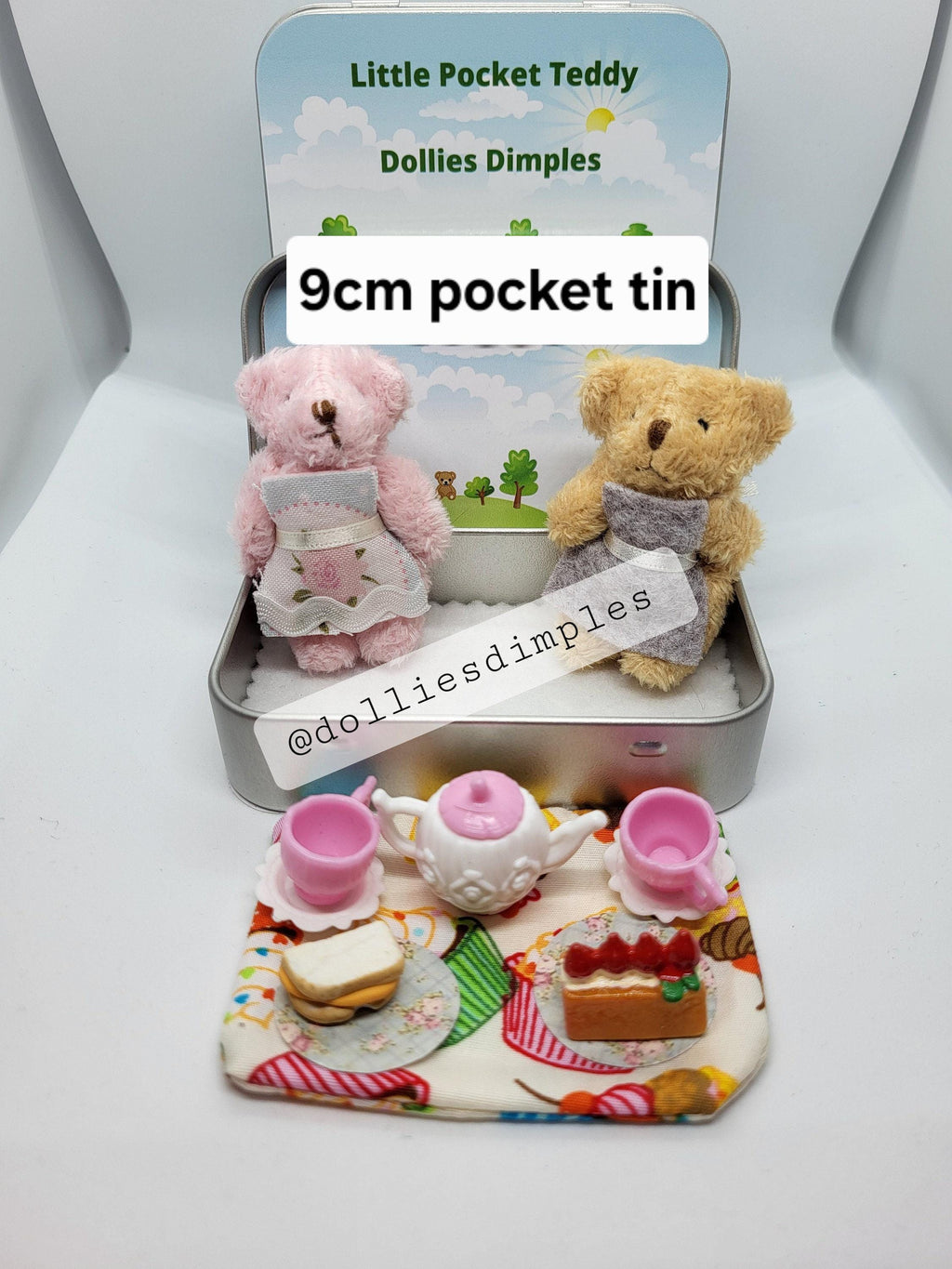 Personalized Miniature Teddy & Bunny Tin Playset, Party Favors, Bulk 10
