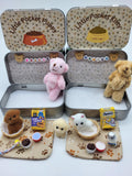 Cute Personalised Tiny Teddy or Bunny Play Set with Puppy or Kitten, includes Basket, Blanket, Food & Drink Bowls, Toy, Cat Milk, Pet Treats