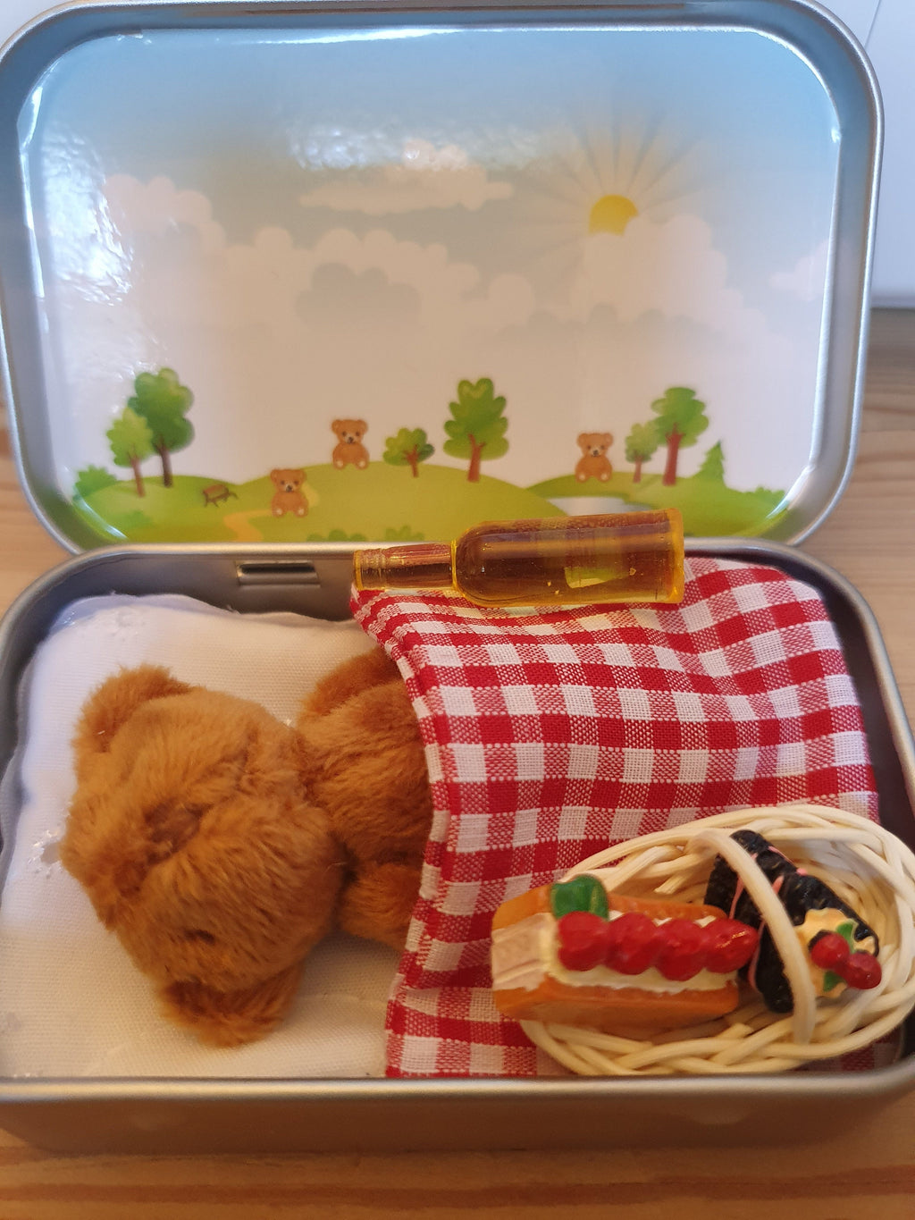 Teddy Bear Picnic in a Tin: Miniature Plush Keepsake - Role Play Gift