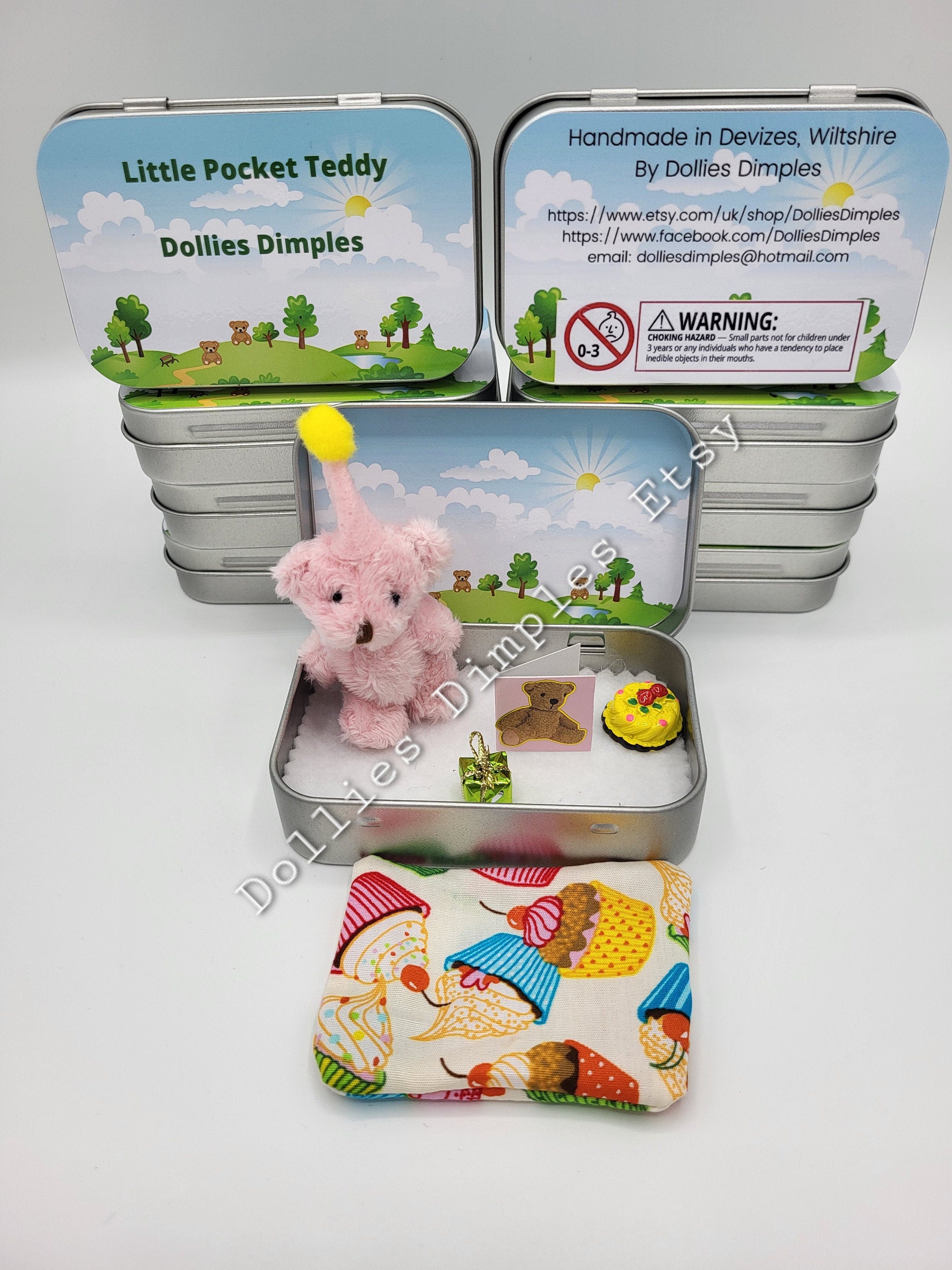 Teddy Bear mini Happy Birthday Pocket tin various colours