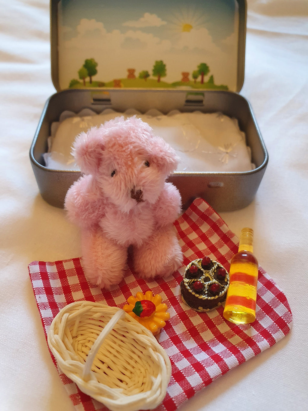 Teddy Bear Picnic in a Tin: Miniature Plush Keepsake - Role Play Gift