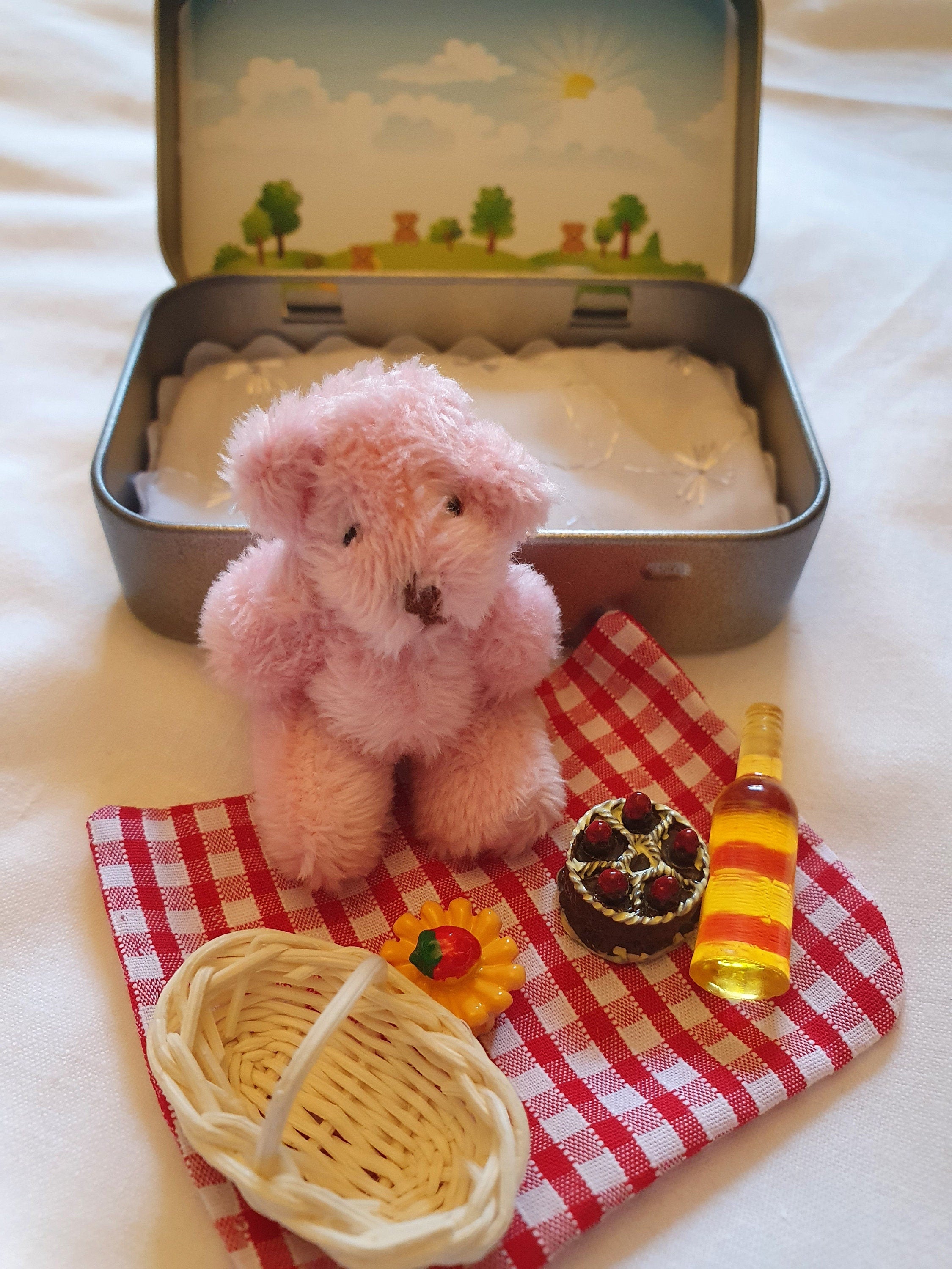 Teddy Bear Picnic in a Tin: Miniature Plush Keepsake - Role Play Gift