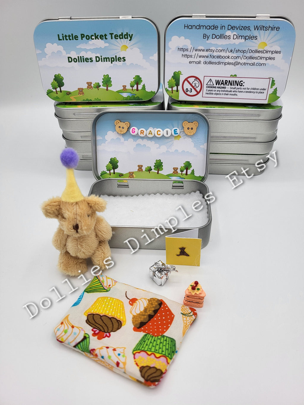 Teddy Bear mini Happy Birthday Pocket tin various colours