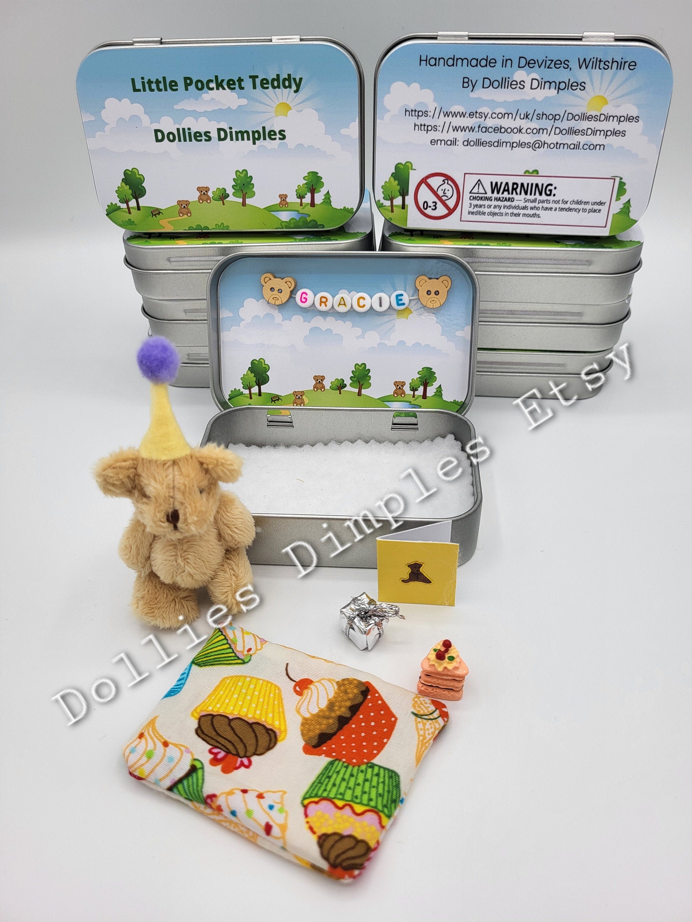 Teddy Bear mini Happy Birthday Pocket tin various colours