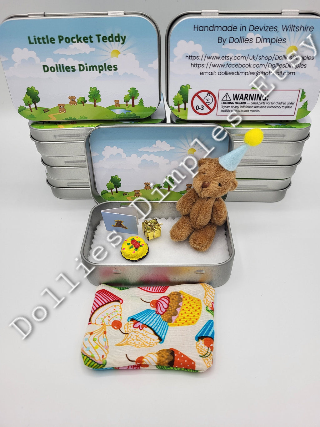 Teddy Bear mini Happy Birthday Pocket tin various colours