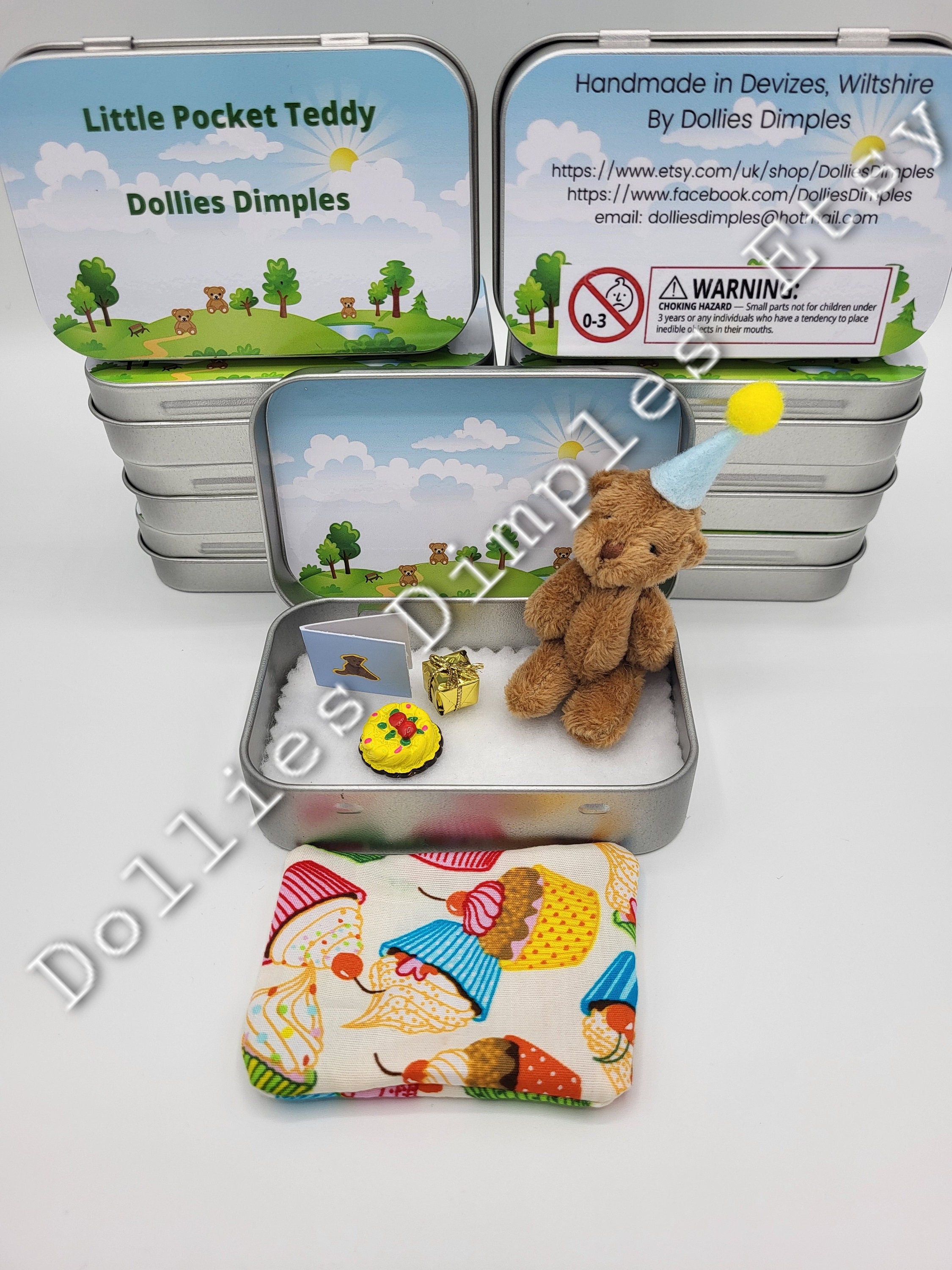 Teddy Bear mini Happy Birthday Pocket tin various colours
