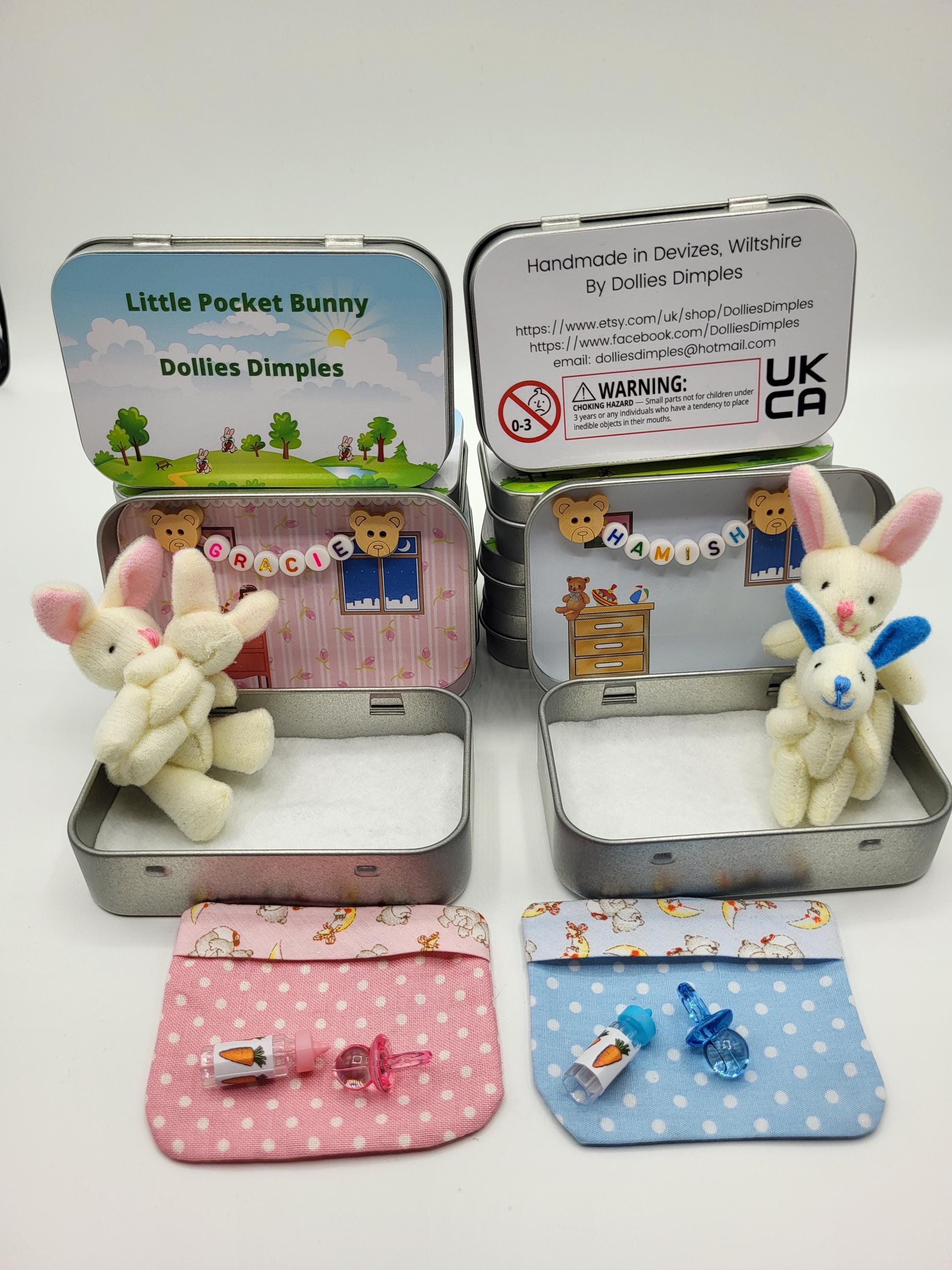 Easter Bunny Plush Mummy & Baby in Pocket Tin - Sibling Gift