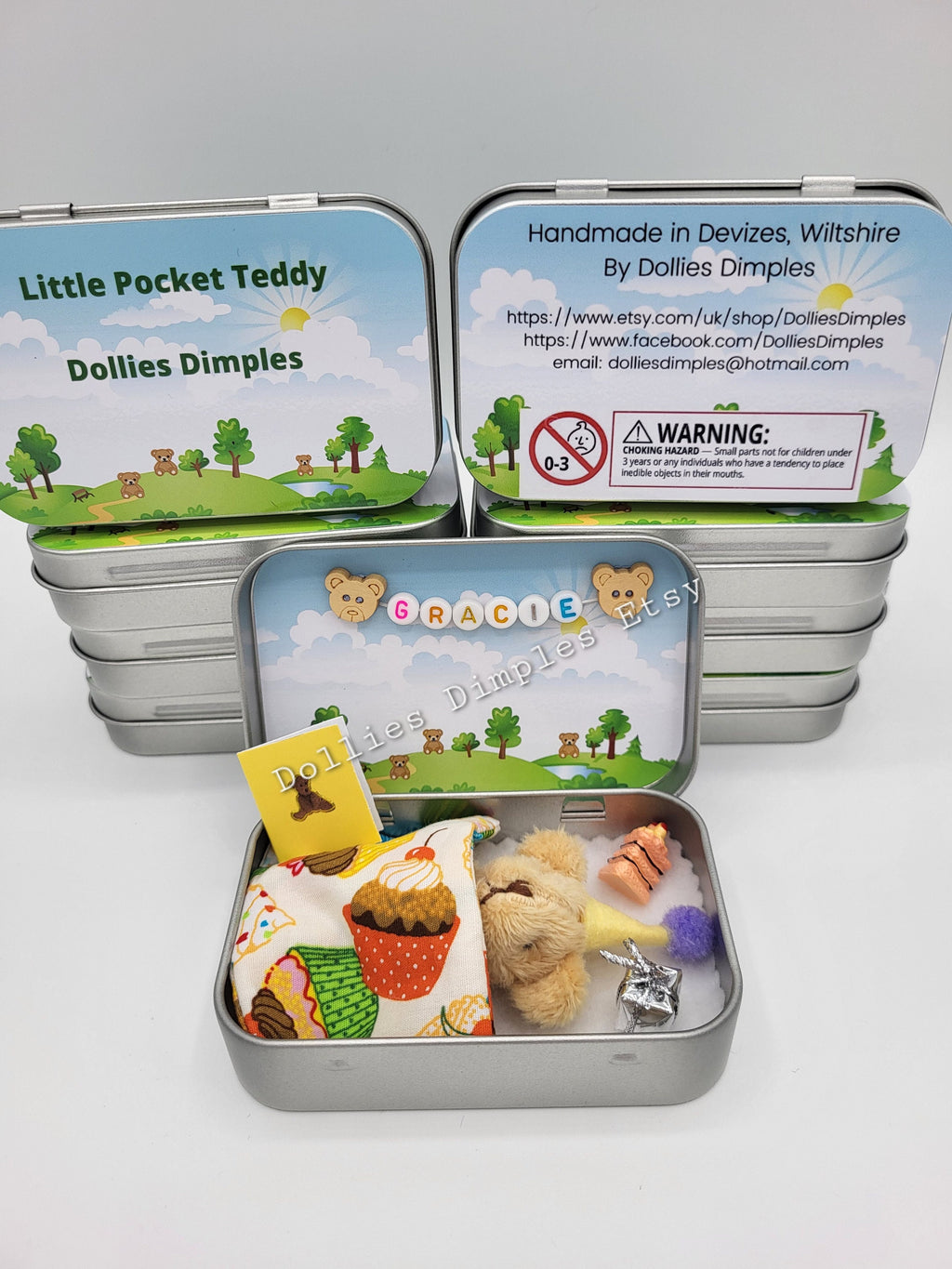 Teddy Bear mini Happy Birthday Pocket tin various colours