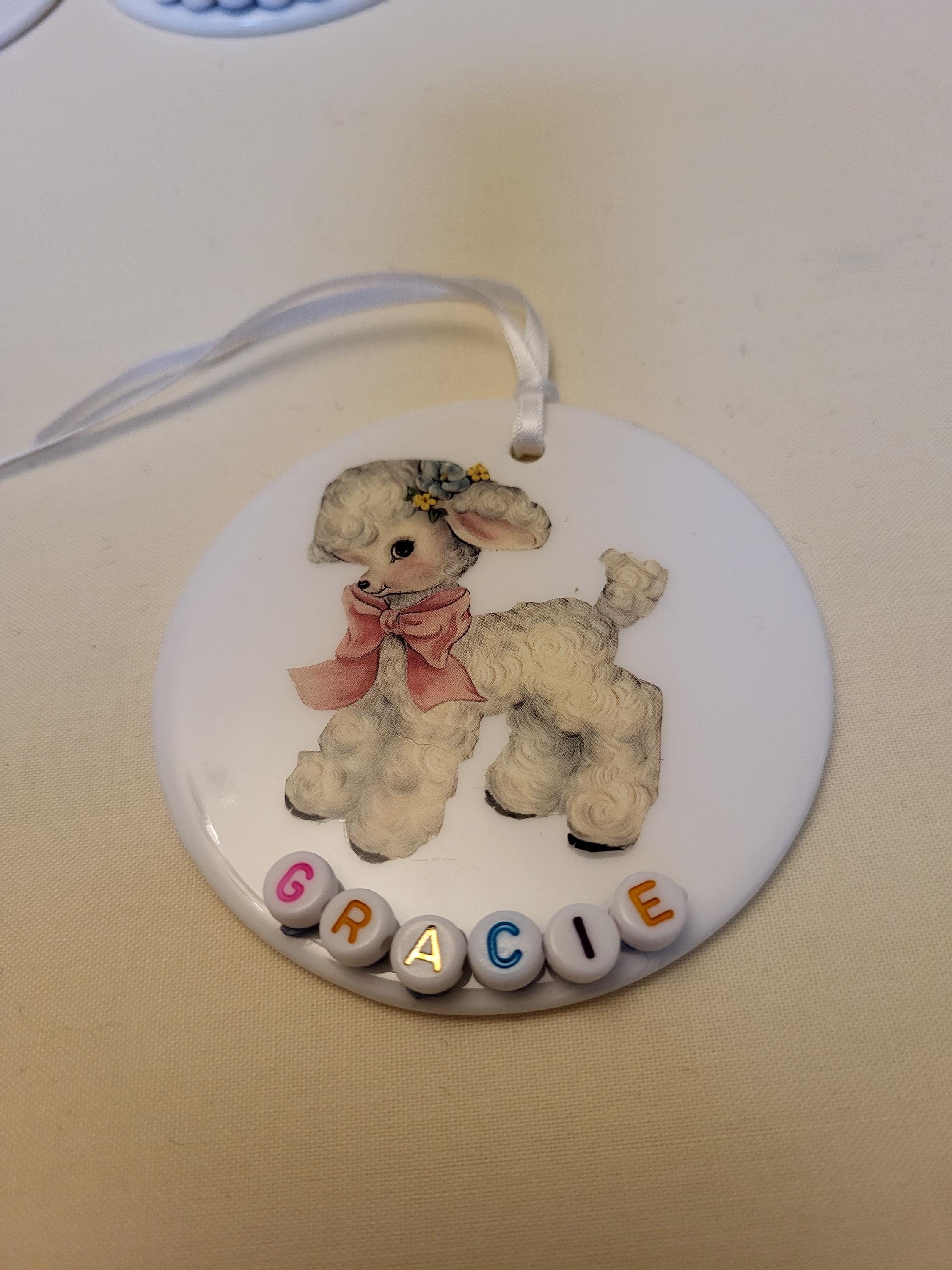 Personalized Ceramic Nursery Tag: Retro Kitsch Wall Hanging