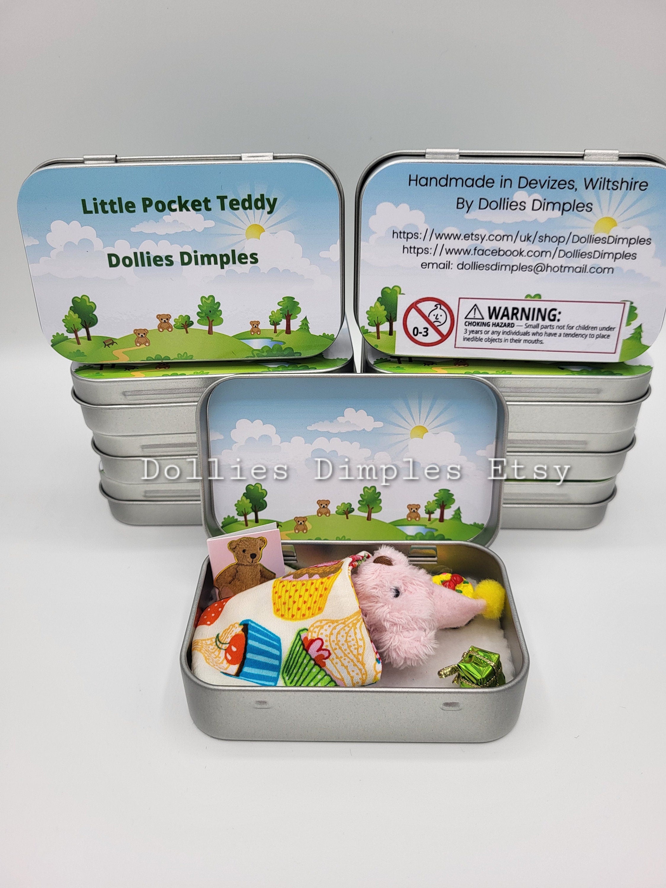 Teddy Bear mini Happy Birthday Pocket tin various colours